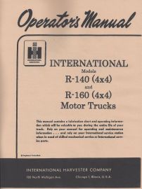 Operator's Manual for International R-140 4x4, R-160 4x4 Series Truck