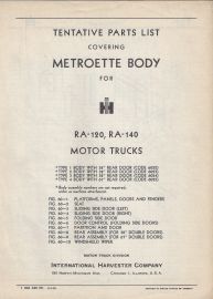 Tentative Parts List Covering 1955 Metroette Body for IH RA-120 and RA-140 Motor Trucks