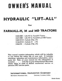 Owner's Manual for Hydraulic Lift-All Used with Farmall H, M and MD Tractors