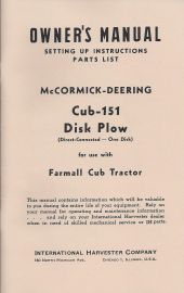Owner's Manual for McCormick-Deering Cub 151 One Disk Plow