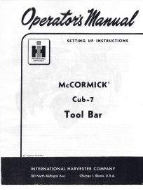 Operator's Manual for McCormick Cub-7 Rear Tool Bar