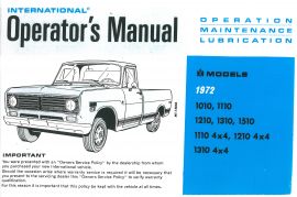 Operator's Manual for 1972 International Model 1010 to 1510 Pickup