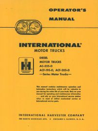 Operator's Manual for 1959 International Model AC-225-D,  ACF-195-D, ACF-205-D Diesel Motor Truck