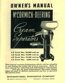 Owners Manual for McCormick-Deering No. 2S, 3S, 4S, 5S Cream Separators