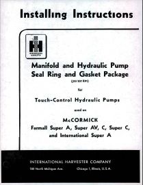 Installing Instructions for Manifold and Hydraulic Pump Seal Ring and Gasket Package