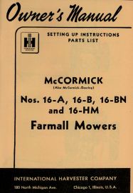 Owners Manual for McCormick No. 16-A, 16-B, 16-BN & 16-HM Farmall Mowers