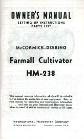 Owners Manual for HM-238 McCormick-Deering Farmall Two-Row Cultivator