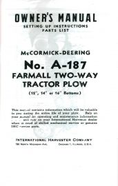 Owners Manual for McCormick-Deering A-187 Farmall Two-Way Tractor Plow