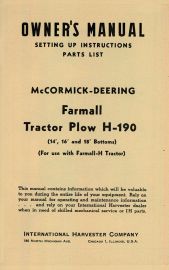 Owners Manual for McCormick-Deering Farmall H-190 One-Way, One Bottom Plow