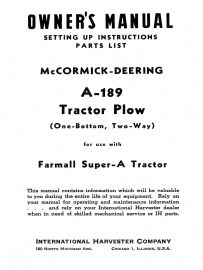 Owners Manual for McCormick-Deering A-189 Two-Way, One-Bottom Plow