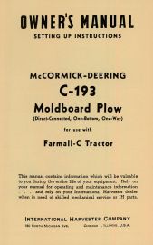 Owners Manual for McCormick-Deering C-193 One-Way, One Bottom Plow