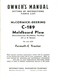 Owners Manual for McCormick-Deering C-189 Two-Way, One-Bottom Moldboard Plow