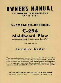 Owners Manual for McCormick-Deering C-294 One-Way Two-Bottom Plow