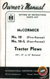 Owners Manual for No. 10 & 10-L McCormick Five and Four-Furrow Plow