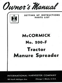 Owners Manual for McCormick No. 200-F Tractor Manure Spreader