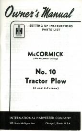 Owners Manual for No. 10 McCormick Three and Four-Furrow Plow