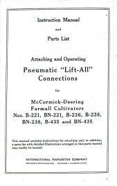 Instruction Manual & Parts List for Pneumatic "Lift All" Connections for McCormick Deering Farmall