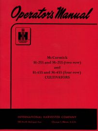 Operators Manual for McCormick H-255, M-255, H-455, & M-455 Two and Four-Row Cultivators