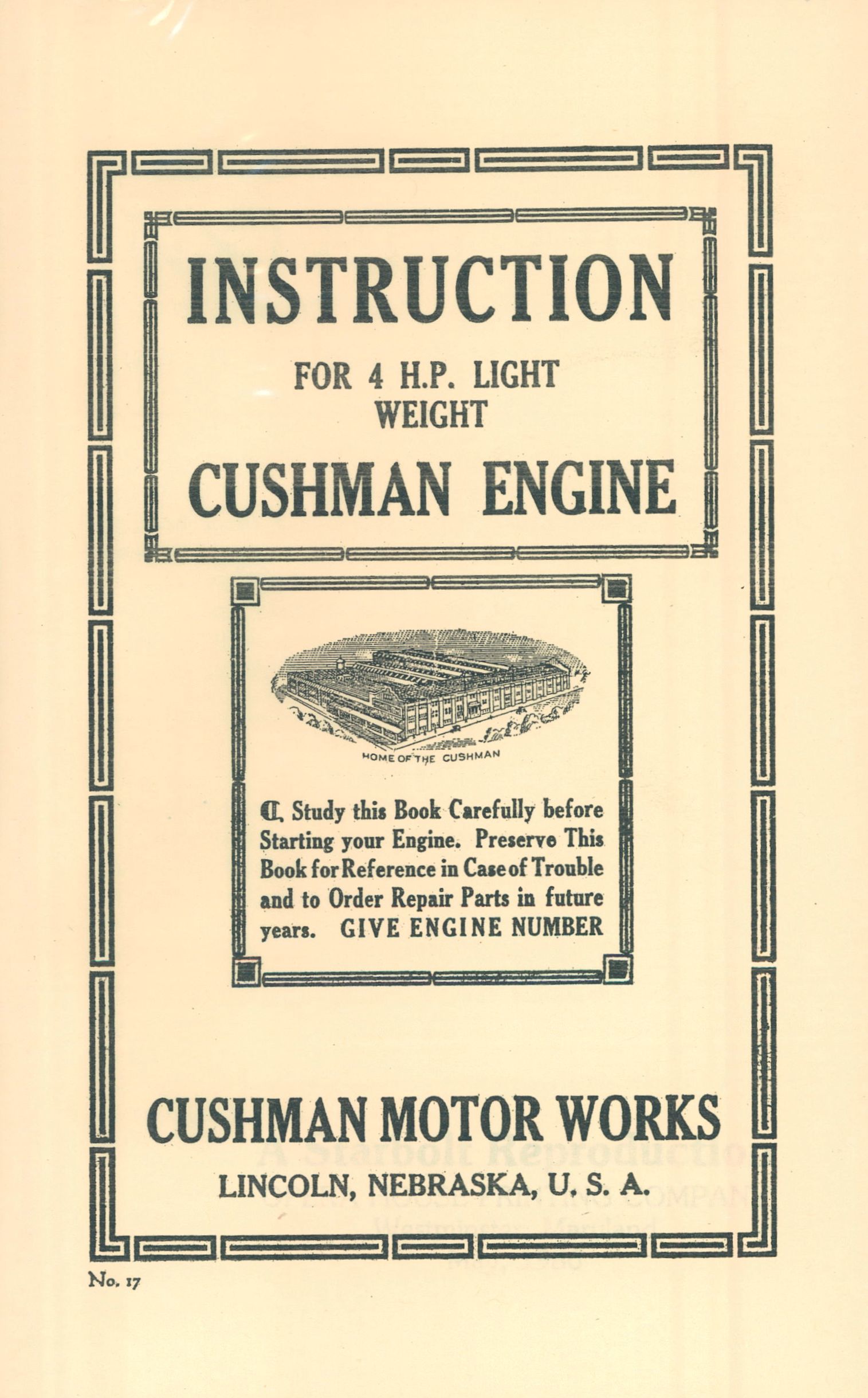 Binder Books: Instruction Manual For Cushman 4 HP Engine