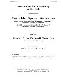 Instructions for Assembling Variable Speed Governor for Farmall F-20 Tractors