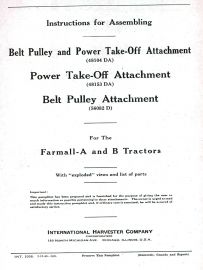 Instructions for Assembling Belt Pulley and Power Take-Off Attachment for Farmall A and B Tractors