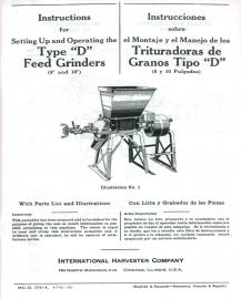 Instructions for Type D McCormick Deering 8" and 10" Feed Grinders