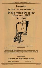 Instructions for No. 1-BW McCormick-Deering Hammer Mill with Parts List