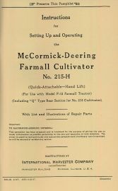 Instructions for McCormick-Deering Farmall Cultivator No. 215-H Used With Farmall F-12 Tractors