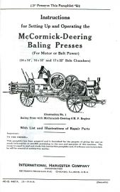 Instructions for McCormick Deering Baling Press with 14 x 8, 16 x 18 & 17 x 22 Bale Chambers