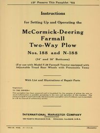 Instructions for McCormick-Deering Farmall No. 188 & N-188 Two-Way Plow