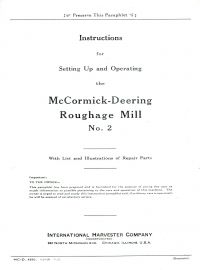 Instructions for McCormick-Deering No. 2 Roughage Mill with Illustrations of Repair Parts