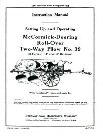 Instruction Manual for McCormick-Deering No. 39  Two-Way, Two-Furrow, Roll-Over Plow