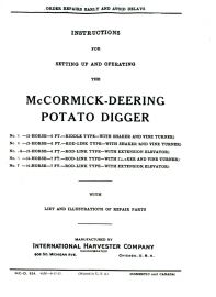 Instructions for Setting Up and Operating McCormick-Deering No. 4, 5, 5A, 6, & 7 Potato Digger