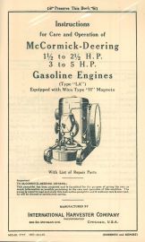 Instructions for Care & Operating 1935 1.5, 2.5, 3 & 5 HP Type LA Gasoline Engine