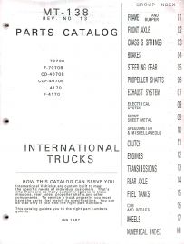 Parts Catalog for International Transtar CO-4070B, COF 4070B, 4170, F-4170, 7070B, F-7070B Truck
