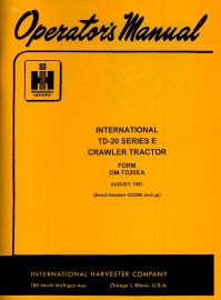 Operators Manual for International TD-20 Series E Crawler Tractor