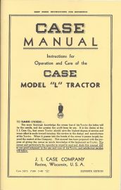 Instructions for Operation and Care of Case Model L Tractor