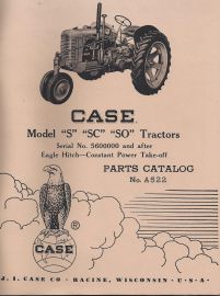 Parts Catalog for Case Tractor Models S, SC, SO with Eagle Hitch & Constant PTO