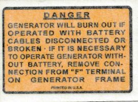 Generator Danger Decal - Vinyl