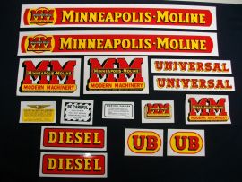 Minneapolis Moline Model UB Diesel Restoration Decal Set