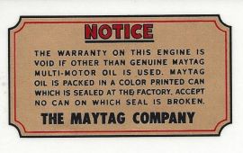 Maytag Notice Decal