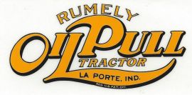 Rumely Oil Pull Tractor Decal - 2" x 4" - Yellow