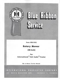 IH Blue Ribbon Service on 38" Rotary Mower Service Used w/ Original Cub Cadet Tractors