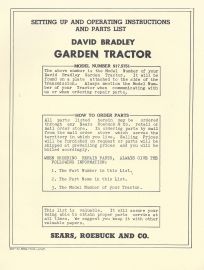 Operators Manual and Parts List for David Bradley Garden Tractor Model 917.5751