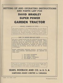 Operators Manual and Parts List for David Bradley Super Power Garden Tractor Model 917.57561