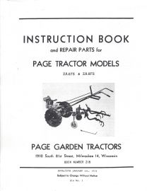 Instruction Book and Repair Parts List for Page Garden Tractor Models ZA-6FS and ZA-8FS