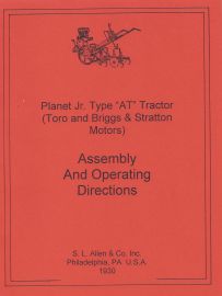 Assembly & Operating Directions for Planet Jr Type AT Motor Cultivator Tractor