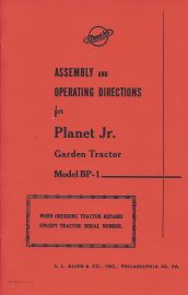 Assembly & Operating Directions for Planet Jr Garden Tractor Model BP-1