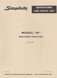 Owners Manual and Parts List for Simplicity Model W Walking Tractor