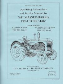 Operating Instructions and Service Manual for Massey Harris 44 and 44K Tractor